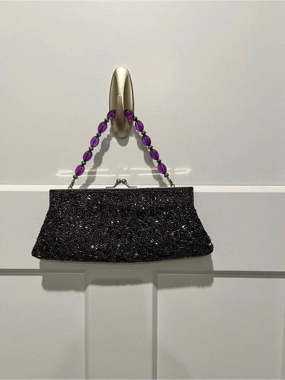 Vintage Carlo Fellini Beaded Evening Clutch Handbag in Plum